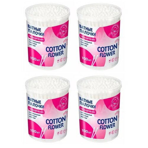 Cotton Flower Ватные палочки в банке 100 шт (4уп) ватные палочки для макияжа shinewell help make up cotton stick 100 шт