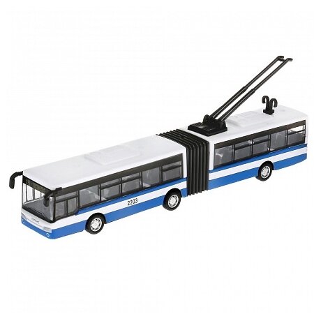 Троллейбус ТЕХНОПАРК с гармошкой (1428860-R1) 1:32, 18 см, белый/синий