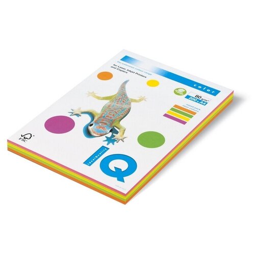 Бумага цветная IQ А4, 80 г, 4 цвета, Неон, по 50 листов, пачка 200 листов (RB04)