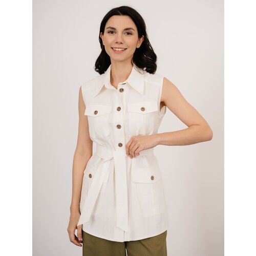 фото Жилет модный дом виктории тишиной, удлиненный, повседневный стиль, силуэт полуприлегающий, карманы, размер m(46-48), белый