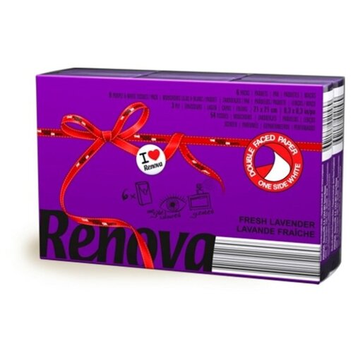 Платочки бумажные RENOVA Red Label Lavanda Lilas, 6 пачек по 10 листов