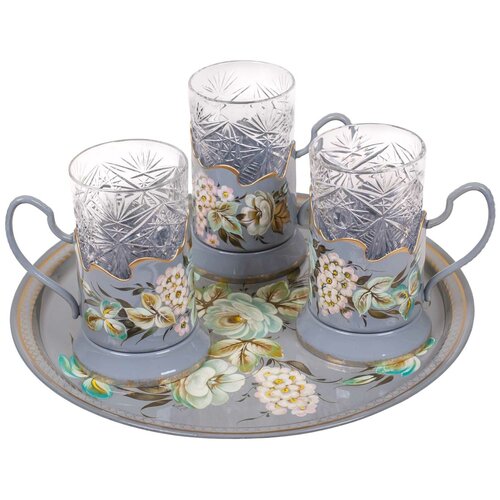 Жостовская фабрика декоративной росписи Подарочный набор подстаканников с росписью Жостово