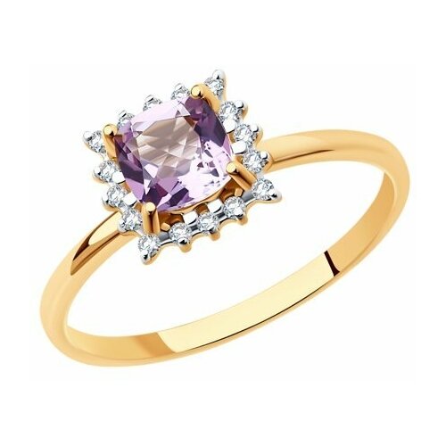 фото Золотое кольцо sokolov 716198 с фианитом и аметистом diamant-online