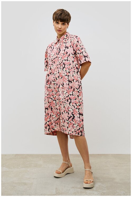Платье-рубашка Baon, хлопок, повседневное, свободный силуэт, до колена, размер 48, розовый