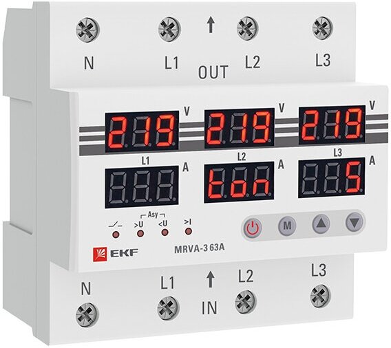 Трехфазное реле напряжения и тока с дисплеем MRVA-3 63A EKF PROxima (MRVA-3-63A)