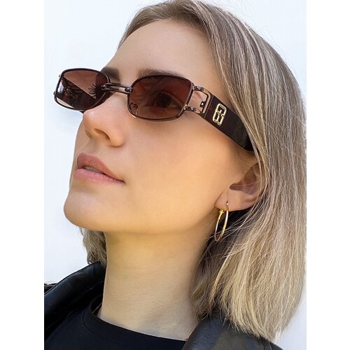 фото Солнцезащитные очки , прямоугольные, оправа: металл, ударопрочные, с защитой от уф, коричневый j&k