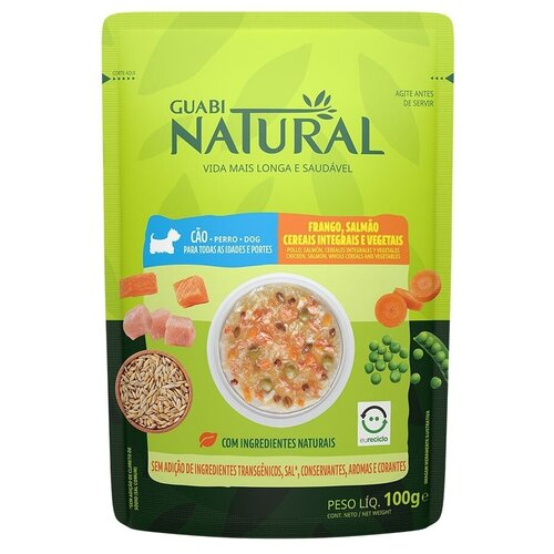 Guabi Natural Dog пауч для собак курица, лосось, цельнозерновые злаки и овощи, 100 гр х 18 шт.