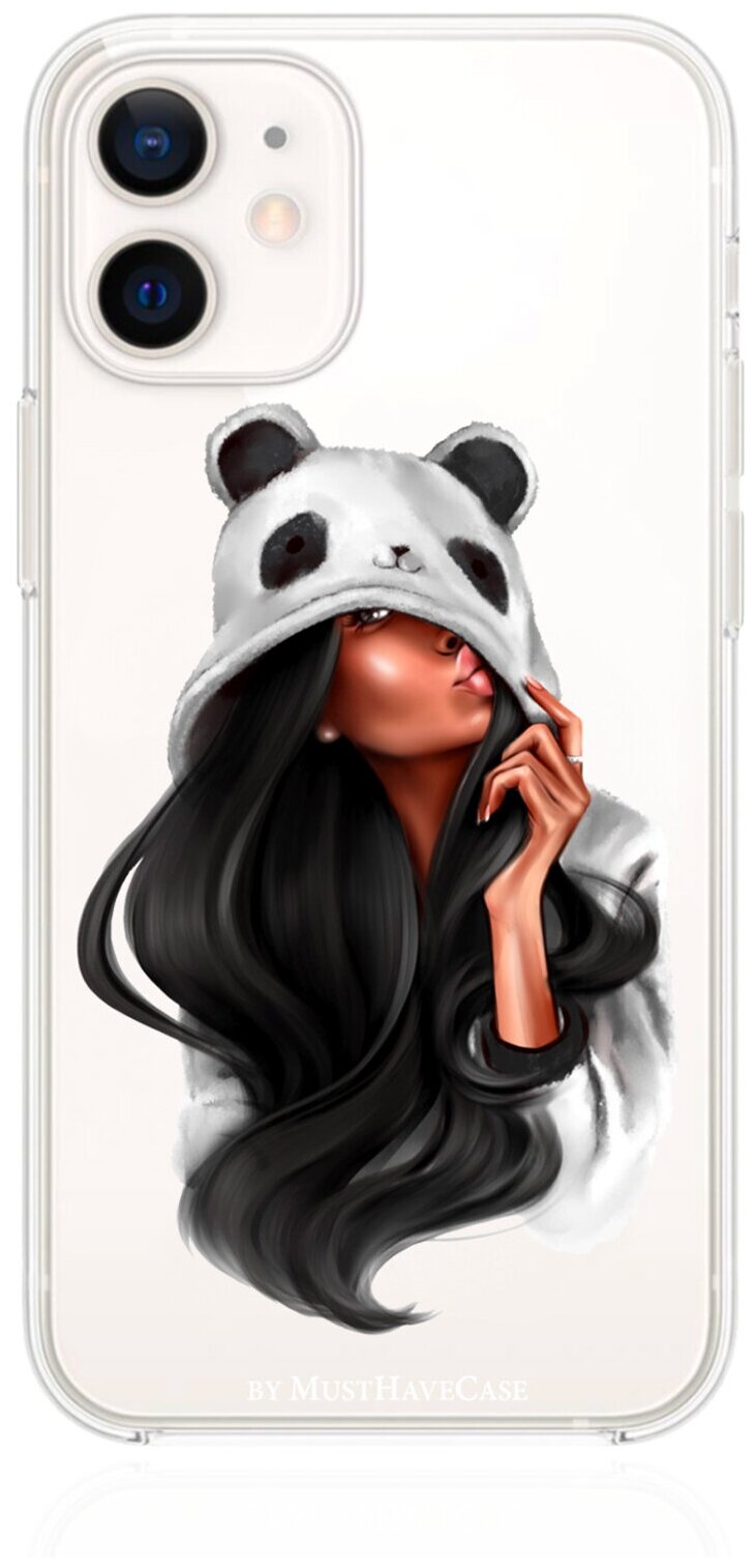 Прозрачный силиконовый чехол MustHaveCase для iPhone 12 Mini Panda Girl/ Панда для Айфон 12 Мини Противоударный