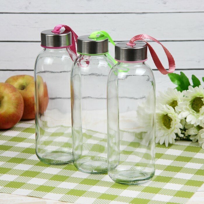 Бутылка для воды стеклянная «Лидо», 400 мл, h=18 см, цвет ремешка микс - фотография № 7