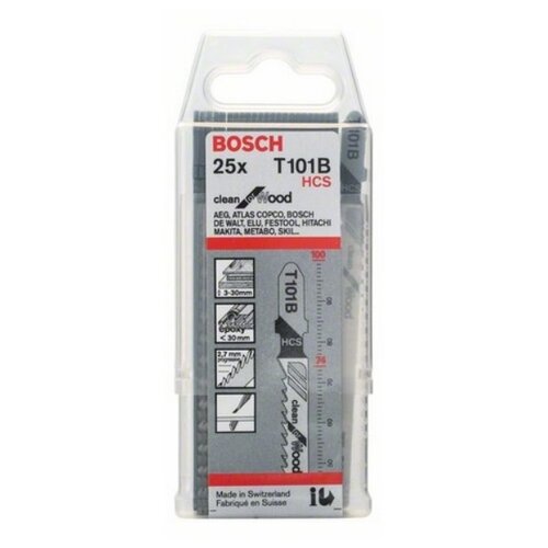 Пилки Т101В для лобзика по дереву 25 шт. (74 мм; HCS) BOSCH 2.608.633.622 13503553