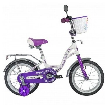 Велосипед детский NOVATRACK 14"147BUTTERFLY. WVL23 белый-фиолетовый, тормоз нож, крылья и багаж хром,