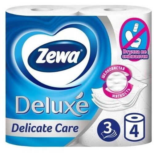 Zewa Deluxe туалетная бумага 3-х слойная 4шт туалетная бумага zewa deluxe белая 4 рулона 3 слоя х2шт