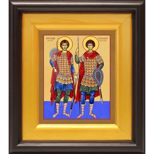 Мученики Давид и Константин Арагветские, икона в широком киоте 16,5*18,5 см мученики давид и константин арагветские икона на доске 8 10 см