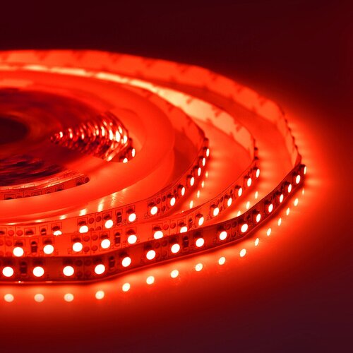 Гибкая и яркая самоклеящаяся красная светодиодная LED лента 00-35 с напряжением 12В, 4,8 Вт/м, smd3528, 60 д/м, IP20, ширина подложки 8 мм, длина 5 м