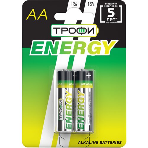 Батарейки Трофи LR6-2BL ENERGY Alkaline арт. Б0017045 (2 шт.) батарейки трофи lr6 24 bulk energy power alkaline арт б0035376 24 шт