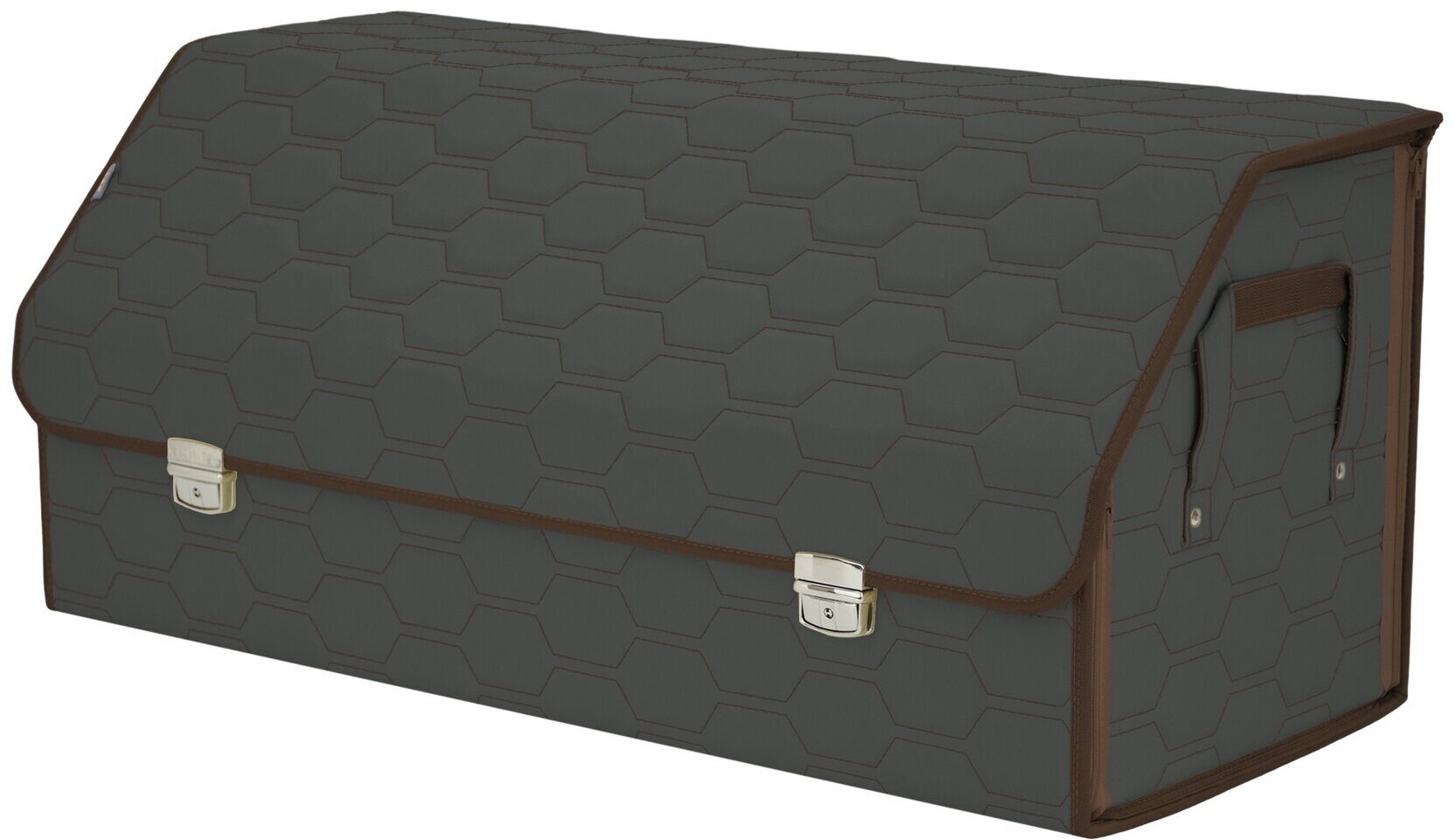Органайзер-саквояж в багажник "Союз Премиум" (размер XXL). Цвет: серый с коричневой прострочкой Соты.