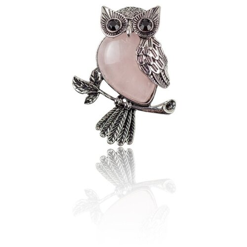 фото Брошь / подвеска бижутерная сова ажурная из натурального розового кварца / брошка подарок девушке женщине на 8 марта роскошь золота
