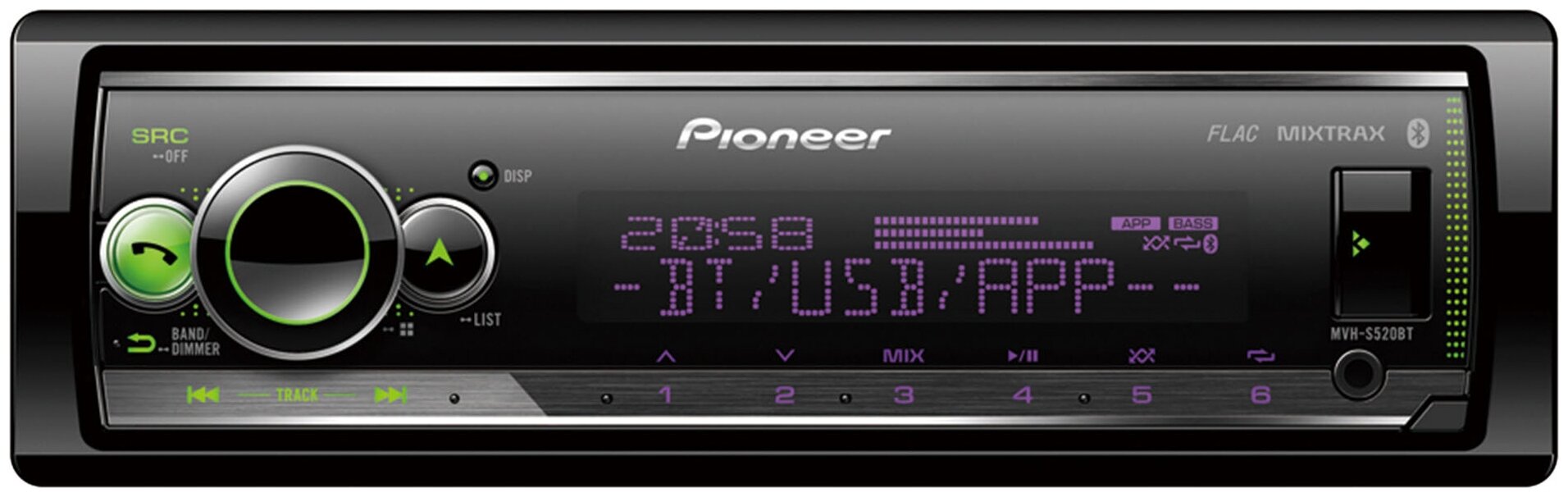 Автомагнитола Pioneer MVH-S520BT 1DIN 4x50Вт