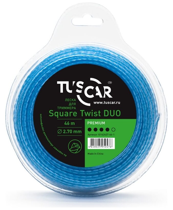 Леска для триммера TUSCAR Square Twist DUO Premium, 2.70мм* 46м - фотография № 1