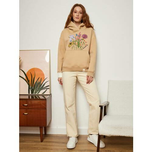 фото Худи приятно, силуэт свободный, средней длины, утепленная, размер m, бежевый