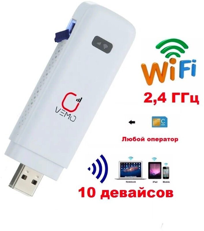 Vemo MF90 модем 3G/4G LTE с раздачей Wi-Fi 2.4ГГц разъем 1*CRC9