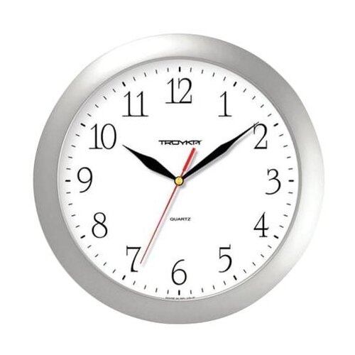 фото Часы настенные troyka 11170113, круг, белые, серебристая рамка, 29х29х3,5 см тройка
