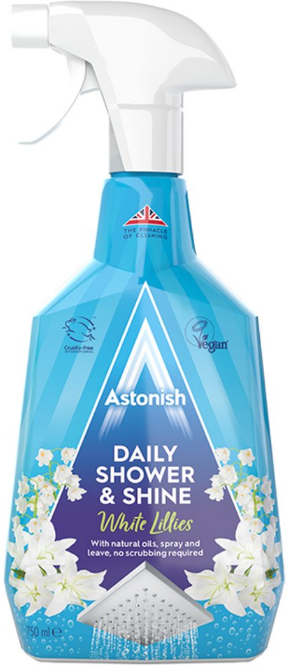 Astonish Daily Shower & Shine White Lilies Спрей универсальный для душевых кабин и ванн не требующий смывания Белые лилии 750 мл