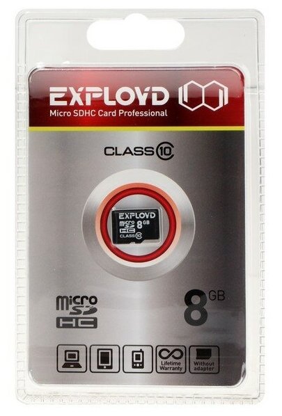 Карта памяти Exployd MicroSD, 8 Гб, SDHC, класс 10