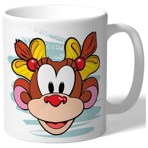 фото Кружка белая парная в подарок влюбленным - лицо мартышки с бантиками drabs