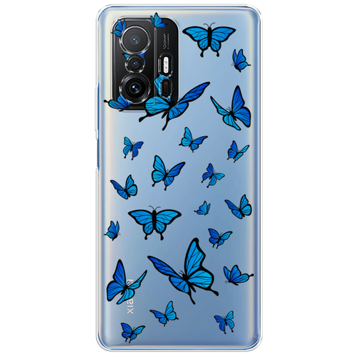 Силиконовый чехол на Xiaomi Mi 11T / Сяоми Ми 11T Синие бабочки, прозрачный