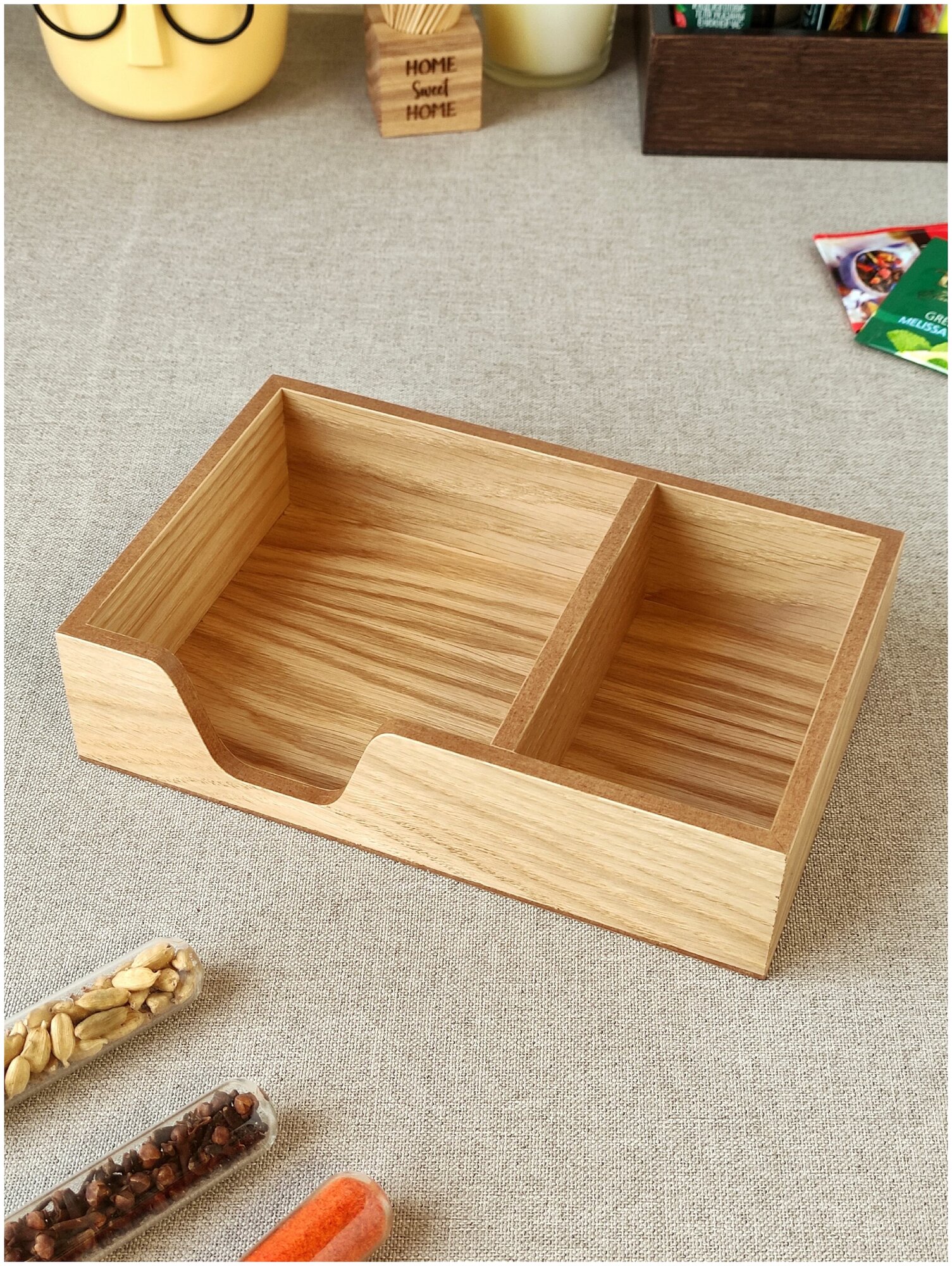 Органайзер для кухни box-art, салфетница с отделением для специй, деревянная, дуэт мини, шпон дуб - фотография № 3