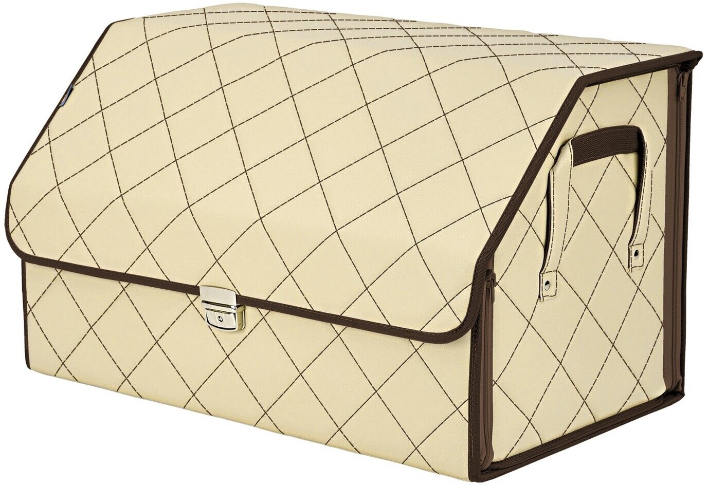 Органайзер-саквояж в багажник "Союз Премиум" (размер XL). Цвет: светло-бежевый с коричневой прострочкой Ромб.