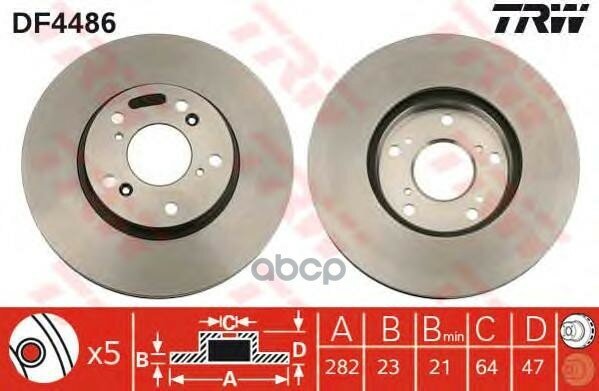 Диск Тормозной Honda Cr-V (02-), Civic (01-) Передний (1Шт.) Trw TRW арт. DF4486