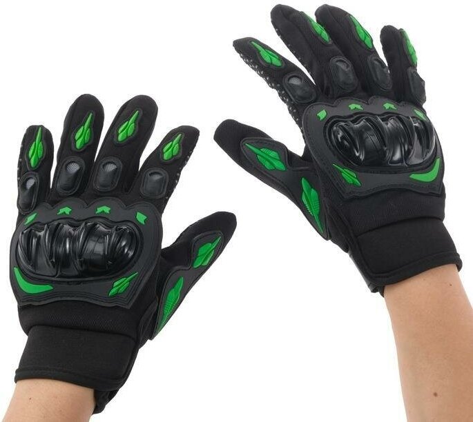 Перчатки для езды на мототехнике , с защитными вставками , пара , размер XL , черно-зеленый