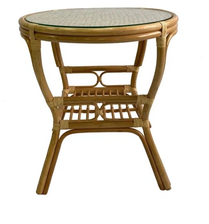 Стол с плетеной столешницей из натурального ротанга Петани, цвет мед - фотография № 1