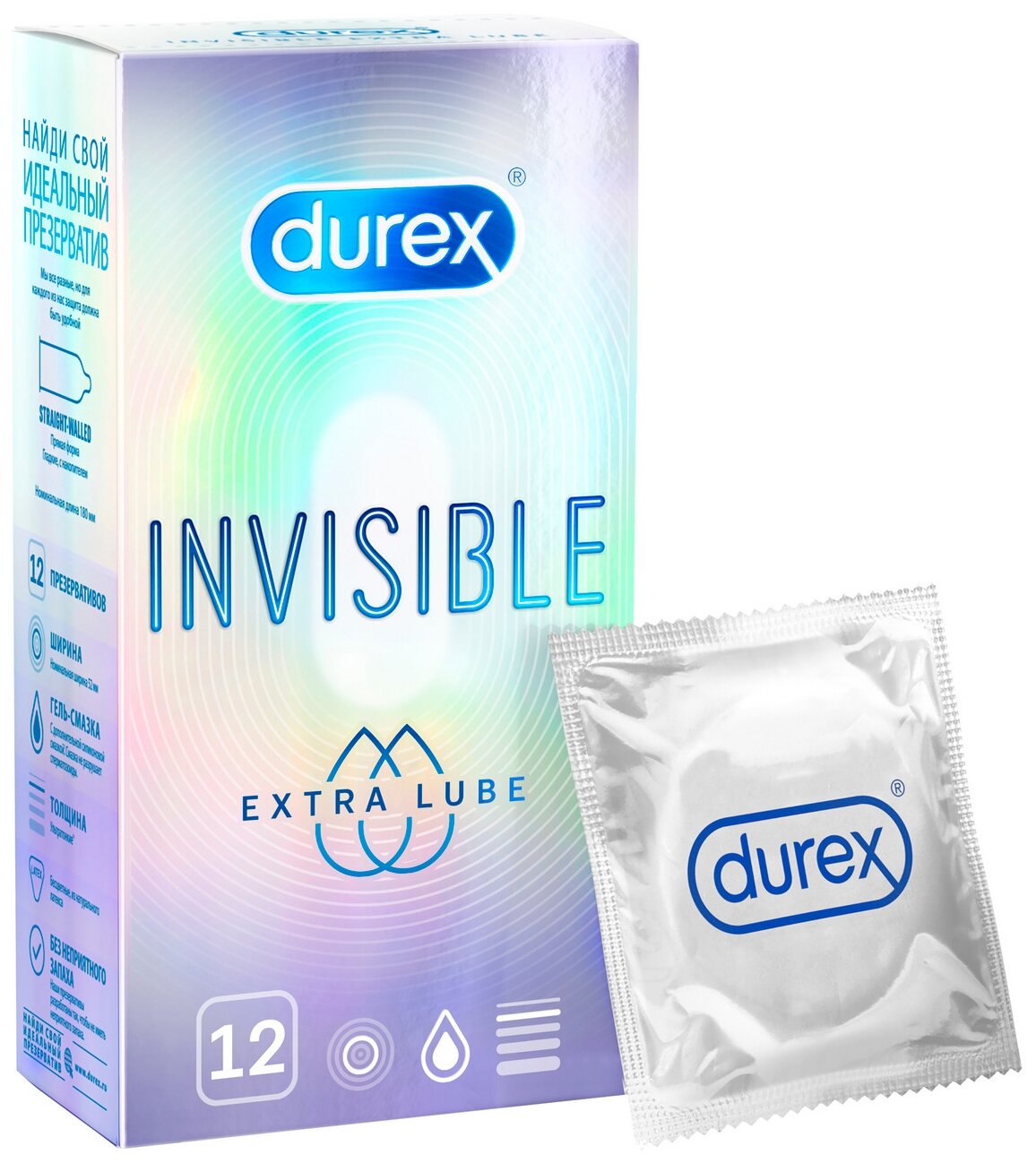 Презервативы из натурального латекса Durex/Дюрекс Invisible Extra Lube 3шт Рекитт Бенкизер Хелскэар ЮК Лтд - фото №1