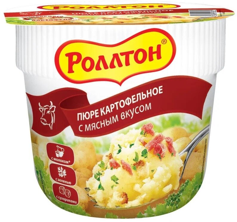 Роллтон Пюре Стакан, Мясо, 40г по 24шт