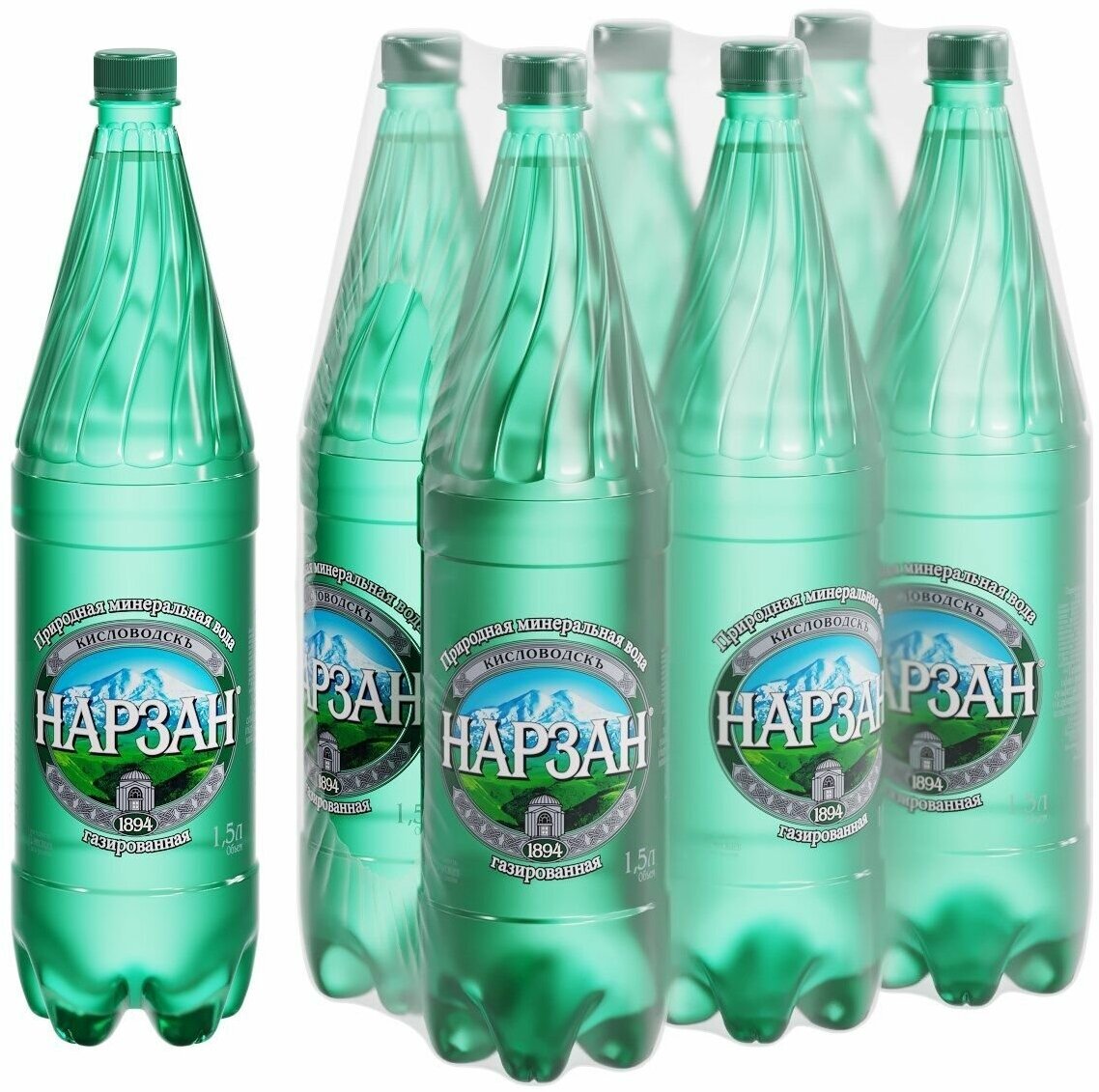 Вода минеральная Нарзан 1,5 л х 6 бутылок, газированная, пэт - фотография № 1