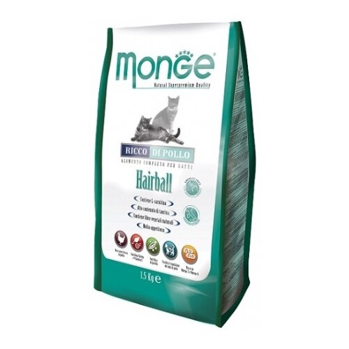 Сухой корм для кошек Monge Natural Superpremium, для вывода шерсти, с курицей 6 шт. х 1.5 кг (кусочки в желе) сухой корм для кошек monge natural superpremium для вывода шерсти с курицей 2 шт х 10 кг