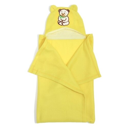 Покрывало с капюшоном и ушами, флис цв желтый, аппликация Медведь 70х100 см