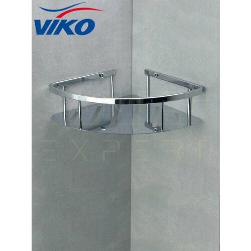 Полка настенная угловая для ванной комнаты и санузла с двумя крючками VIKO V-761 латунь цвет хром