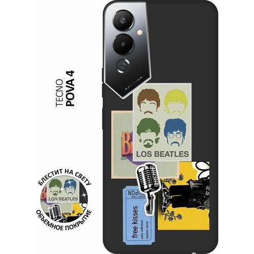 Матовый Soft Touch силиконовый чехол на Tecno Pova 4, Техно Пова 4 с 3D принтом Beatles Stickers черный матовый soft touch силиконовый чехол на tecno pova 4 pro техно пова 4 про с 3d принтом beatles stickers черный