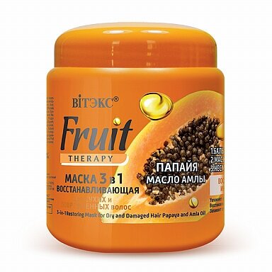 Витэкс Маска 3в1 для сухих и поврежденных волос папайя и масло амлы FRUIT Therapy 450 мл.
