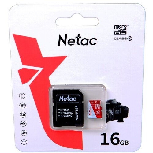 Карта памяти 16Gb - Netac MicroSD P500 Eco Class 10 NT02P500ECO-016G-R + с переходником под SD