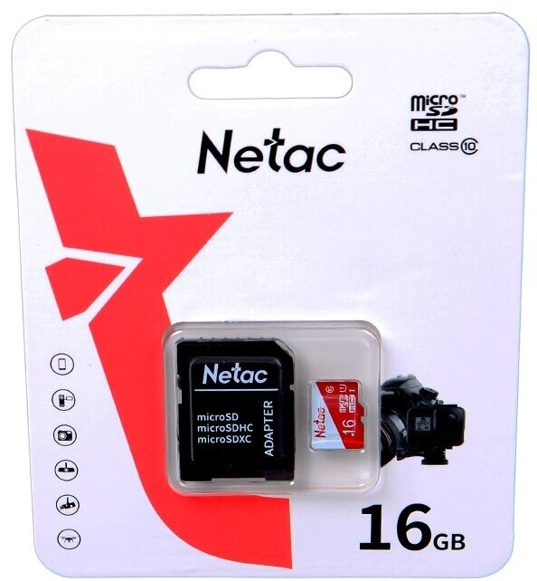 Карта памяти 16Gb - Netac MicroSD P500 Eco Class 10 NT02P500ECO-016G-R + с переходником под SD