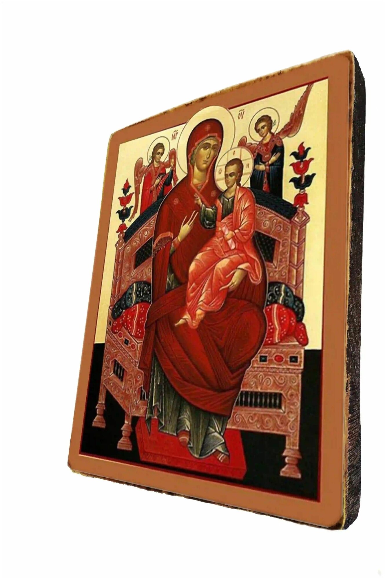 Освященная икона на дереве ручной работы - Пресвятая Богородица Всецарица (Пантанасса), арт И091 / 15x20х3 см