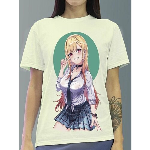 фото Футболка женская белая молочный оттенок из хлопка с dtf принтом аниме my dress - up darling - 359 будь на стиле