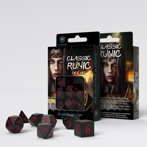 Набор кубиков для настольных ролевых игр Q-Workshop Classic Runic Dice Set: Black & red