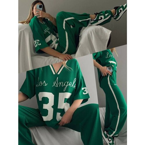 фото Костюм , футболка и брюки, спортивный стиль, свободный силуэт, трикотажный, размер 42-50, синий lgs.m