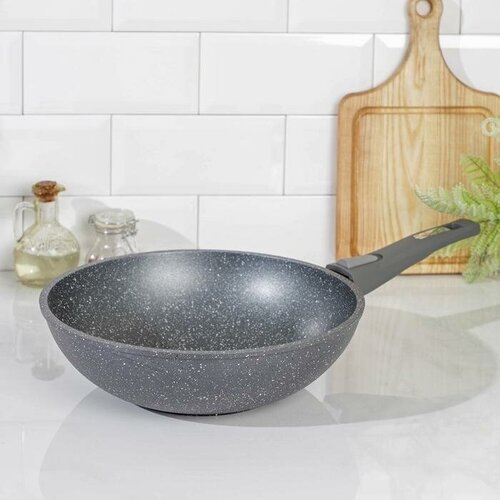 Сковорода-ВОК Гранит d 28 см съёмная ручка антипригарное покрытие цвет серый 4084₽